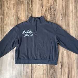 The Rolling Stones women's Quarter Zip‎ Sweatshirt Gray Checkered Tongue Logo L